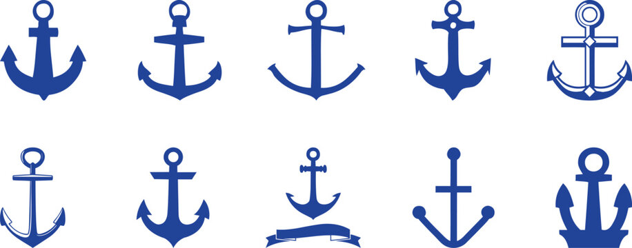 Collection of various anchor symbols in different styles and orientations
