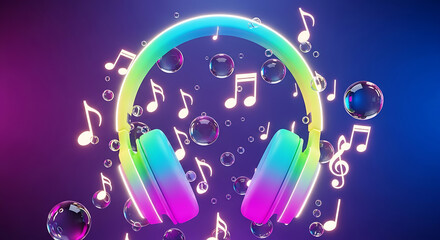 Fototapeta premium Stylish Electronic Headset with Glowing Melody Elements 3D Render