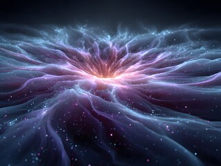 Abstract cosmic explosion with colorful energy waves and vibrant light particles in deep space scene full of dynamic movement and luminous effects