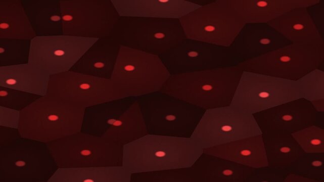 Geometric Wall Panels Red Lighting Creating Subtle Dots Reflecting Ambient Glow