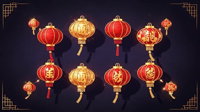 Chinese lantern red gold festival light holiday decoration new year glowing hanging lanterns for chinese new year celebration mid autumn asian culture joyful night festive illumination tradition
