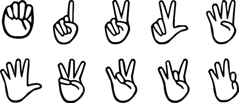 Vector collection of Hand sign language numbers 0 9 illustration