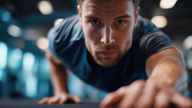 Person engaging in high-intensity interval training at gym, showcasing dedication and commitment, fitness and personal health improvement, intense workout session, defocused background, faceless