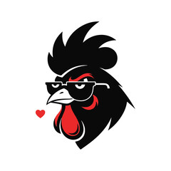 Obraz premium Cool Rooster Wearing Sunglasses and Heart 1.