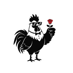 Stylish Rooster Wearing Sunglasses Holding Rose. © alfi rudi kurniawan