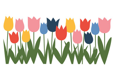 Colorful Tulips Flat Vector Illustration