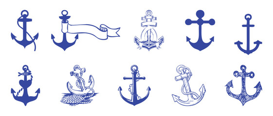 Vector Collection of various anchor symbols and icons in different styles © Moina