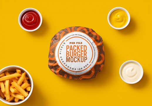Top View Wrapped Burger Mockup for Fast Food Brandings