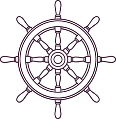 Obraz premium Vintage Nautical Ship Wheel Line Art Illustration Isolated on White Background for Maritime Logo Navigation Symbol and Sea Adventure Graphic Design
