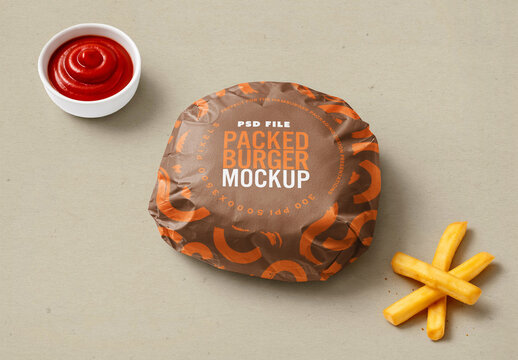 Top View Wrapped Burger Mockup for Fast Food Brandings