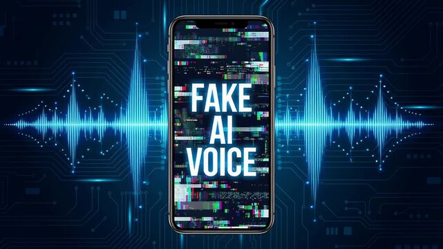 Fake AI voice cloning technology uses synthetic voice recognition for smart personal calls with deepfake alert and scam protection on smartphone call security system
