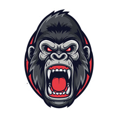 Aggressive Gorilla Face Cartoon Illustration.