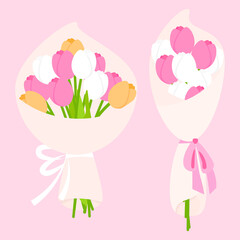 Charming Flat Style set of Tulip Bouquets for Gifting for Mother's Day