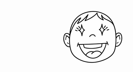 Obraz premium Happy child drawing, black and white line art of a smiling kid with sparkling eyes. This happy child drawing conveys joy, excitement with wide open mouth and teeth.