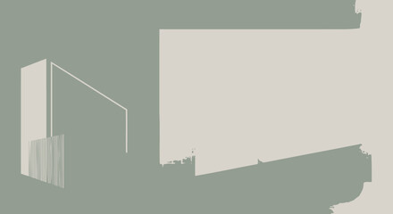 Fototapeta premium Industrial landscape with cargo ship and crane silhouette against muted green background, viewed from a distance