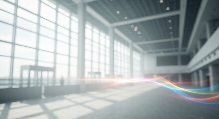 Obraz premium Ethereal Convention Center A Modern Architectural Marvel Bathed in Warm Daylight and Energy Swirls