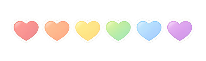 Pastel Rainbow Heart Icons Collection Cute Love Symbols Isolated on Transparent Background