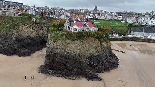 Aerial view Over Newquay In Cornwall, UK.