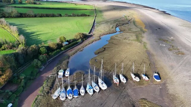 Aerial view over Porlock Weir from a drone 4K video