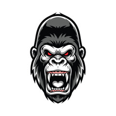 Aggressive Gorilla Head Illustration with Red Eyes.
