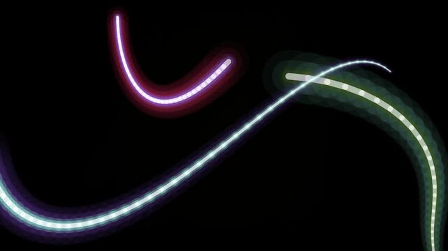 Vibrant neon lights curve and twist in dynamic motion against a dark background in 0212.mov video footage