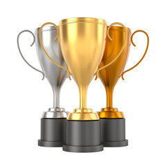 Champion cups on white background. Isolated 3D illustration