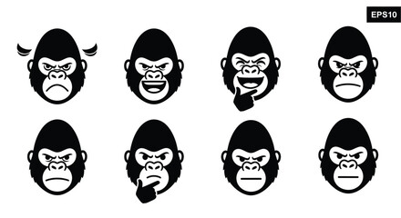 Eight Different Monkey Faces Expressions Emotions.