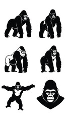 Gorilla Silhouettes in Various Poses.