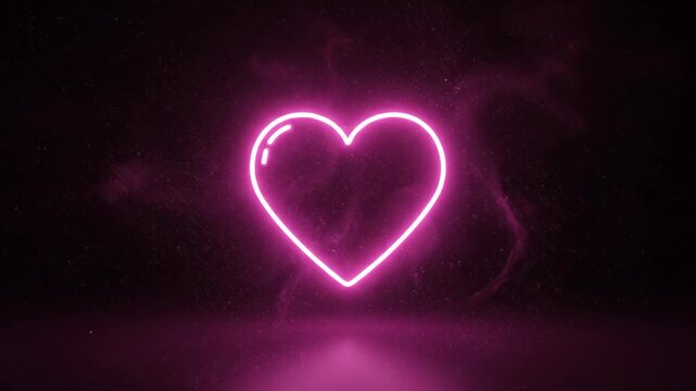 Pink neon heart evolving with ethereal smoke effect. Dynamic love celebration graphic with glowing particles for holiday event.