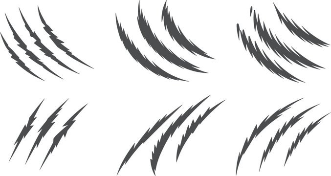 Monster claw scratch marks set, wild animal torn rip effect, predator talon wound vector
