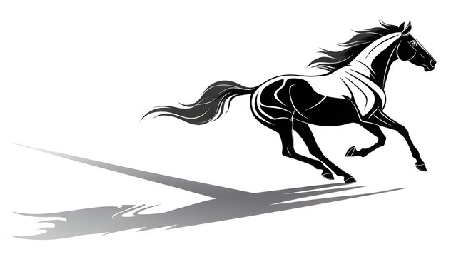 ast Galloping Black and White Horse Casting Shadow, Dynamic Equestrian Motion, Powerful Stallion Running, Silhouette of Horse in Action, High-Speed Horse Photography