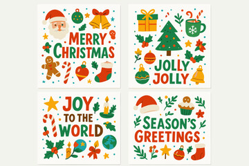 Fototapeta premium Collection of four festive Christmas and holiday greeting card designs
