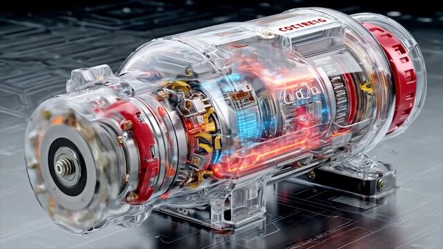 Transparent engine model showcasing internal components and functionality