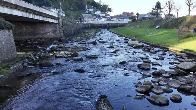 Aerial view over Lynmouth from a drone 4K video
