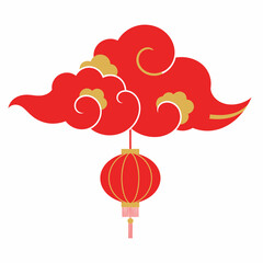Obraz premium Festive Red Chinese Cloud Lantern Icon Representing Luck and Celebration