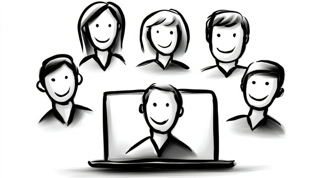 People viewing computer screen group observing digital display focusing on shared digital experience and information intake