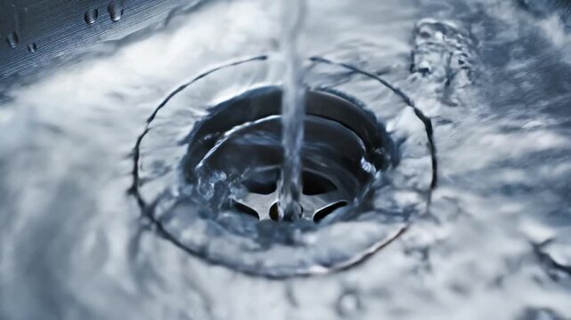Water flowing into sink drain