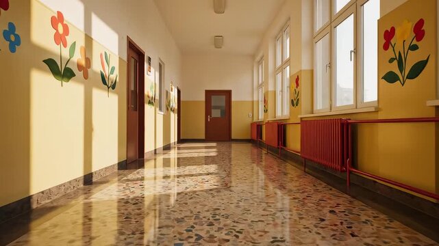 School hallway with flower decorations