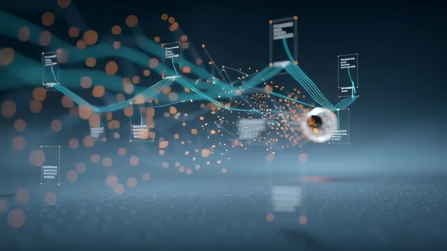 Creative idea concept, Technology digital data network connection with lamp on blue background, Motion abstract background