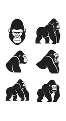Gorilla Silhouettes in Various Poses.