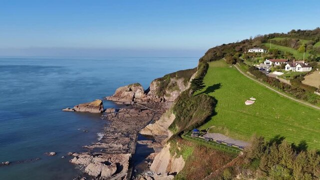 Aerial view over Combe Martin, Devon, from a drone 4K video