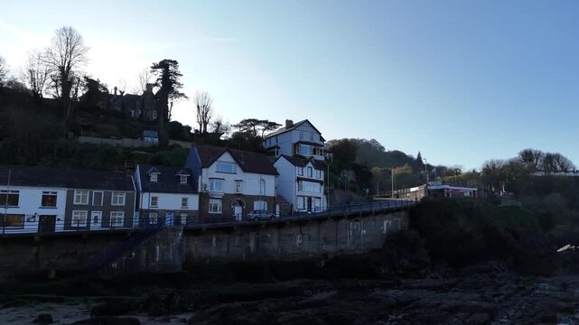 Aerial view over Combe Martin, Devon, from a drone 4K video
