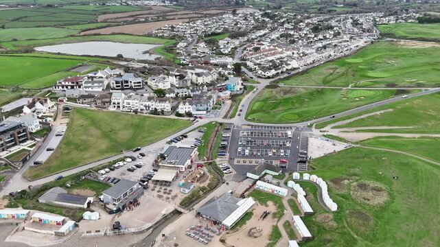Crooklets Beach , Cornwall, United kingdom &ndash; November 16, 2024: people at Crooklets Beach Cornwall, Aerial View 4K Drone Video