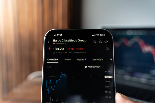 The baltic stock exchange logo is displayed on the screen of a smartphone, in Bangalore, India, on February 12, 2026
