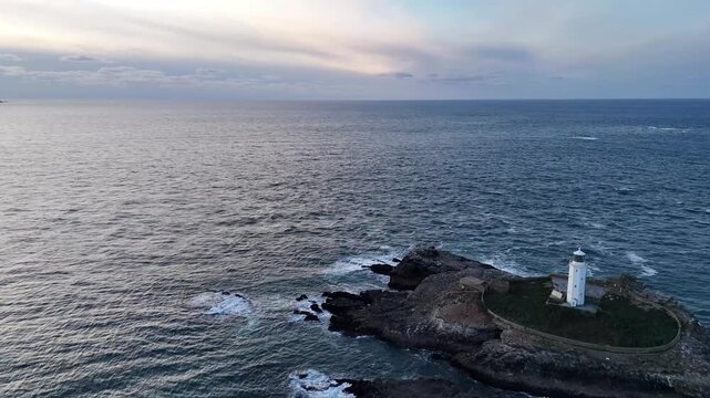 Aerial view of Godrevy Lighthouse In Cornwall, UK.