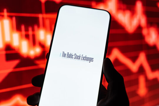 The baltic stock exchange logo is displayed on the screen of a smartphone, in Bangalore, India, on February 12, 2026
