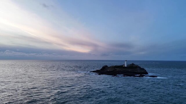 Aerial view of Godrevy Lighthouse In Cornwall, UK.