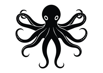 Black octopus silhouette with tentacles on white background illustration of sea creature