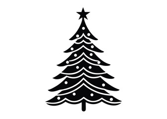Black silhouette christmas tree with white dots and star on top isolated on white background for holiday decoration