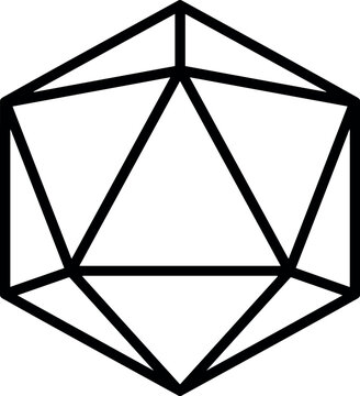 D20 Twenty Sided Polyhedral Dice Gaming Icon, Vector Silhouette Black and White Cricut Design
